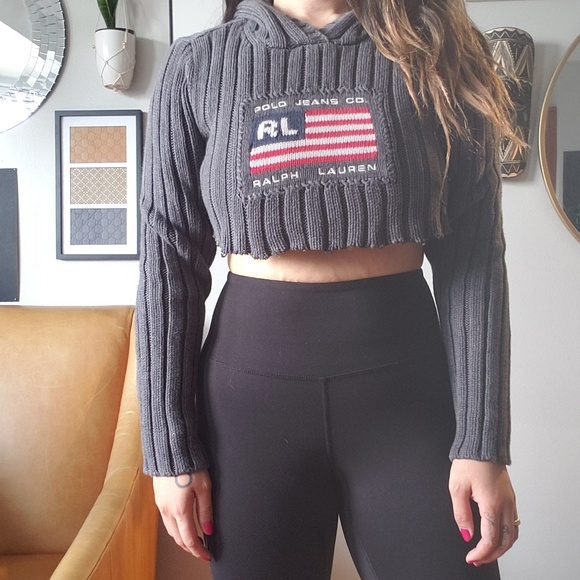 Ralph Lauren Tops - Vintage // Ralph Lauren flag hoodie crop top